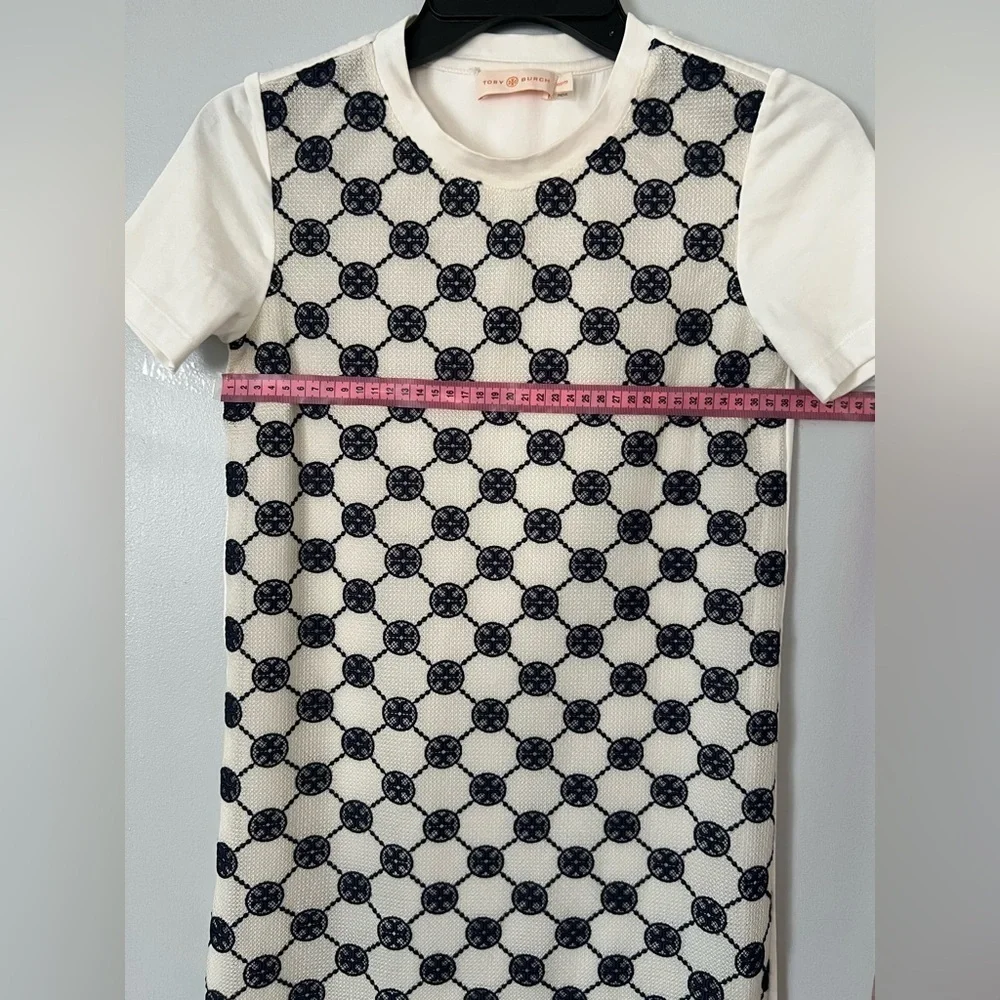 Tory Burch White and Black Geometric Short Sleeve Top